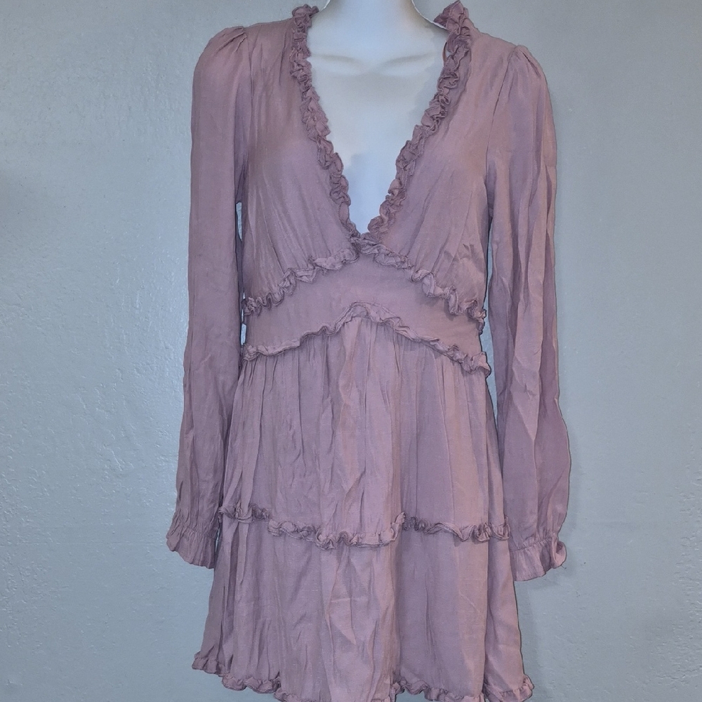 Mi ami Dusty Pink Ruffle Long Sleeve Mini Dress